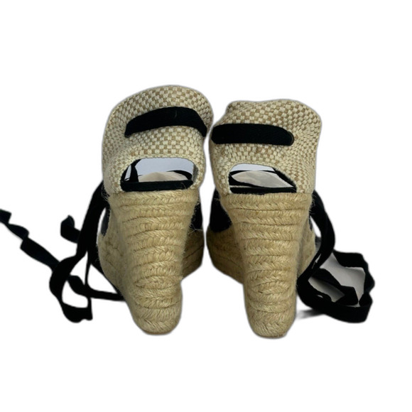 Soludos Wedge Shoes Women’s Size 8 Color Black Tan Tie Up Ankles Sandals - Picture 7 of 12